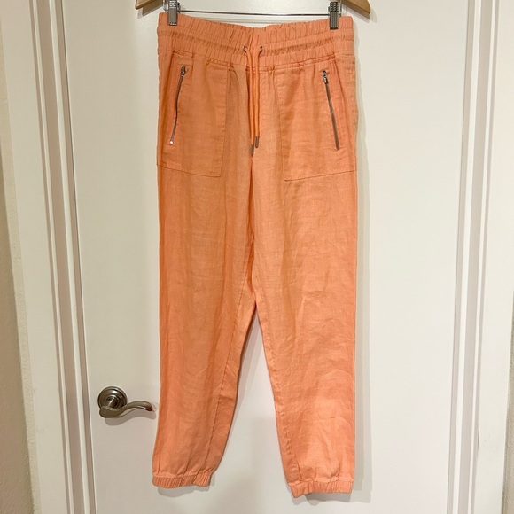 Womens Athleta Cabo Linen Joggers Pants Pull On Orange Peach size 6 - Picture 2 of 10